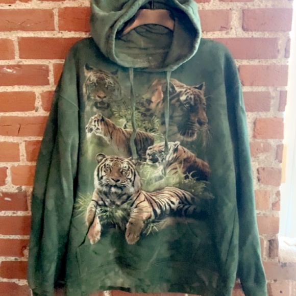 The Mountain Other - 🐅 The Mountain VINTAGE Hoodie Green Tie Dye Tigers Unisex Size Medium